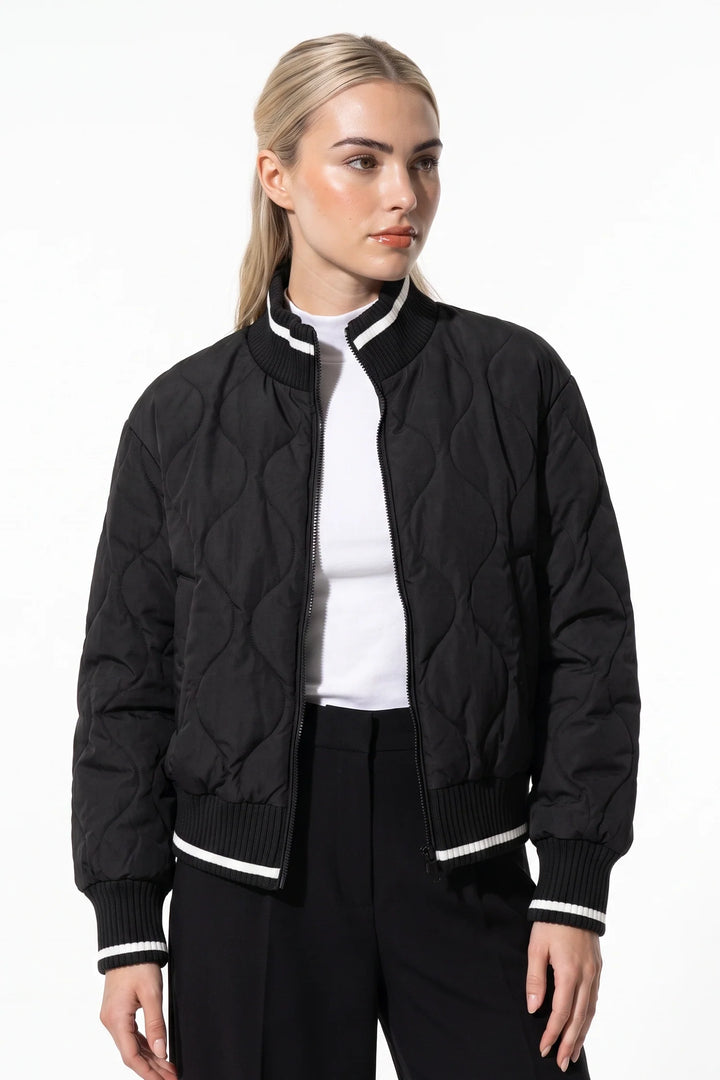 Raphaëlle Montciel | Women’s Winter Warm Quilted Bomber Jacket with Ribbed Stand Collar