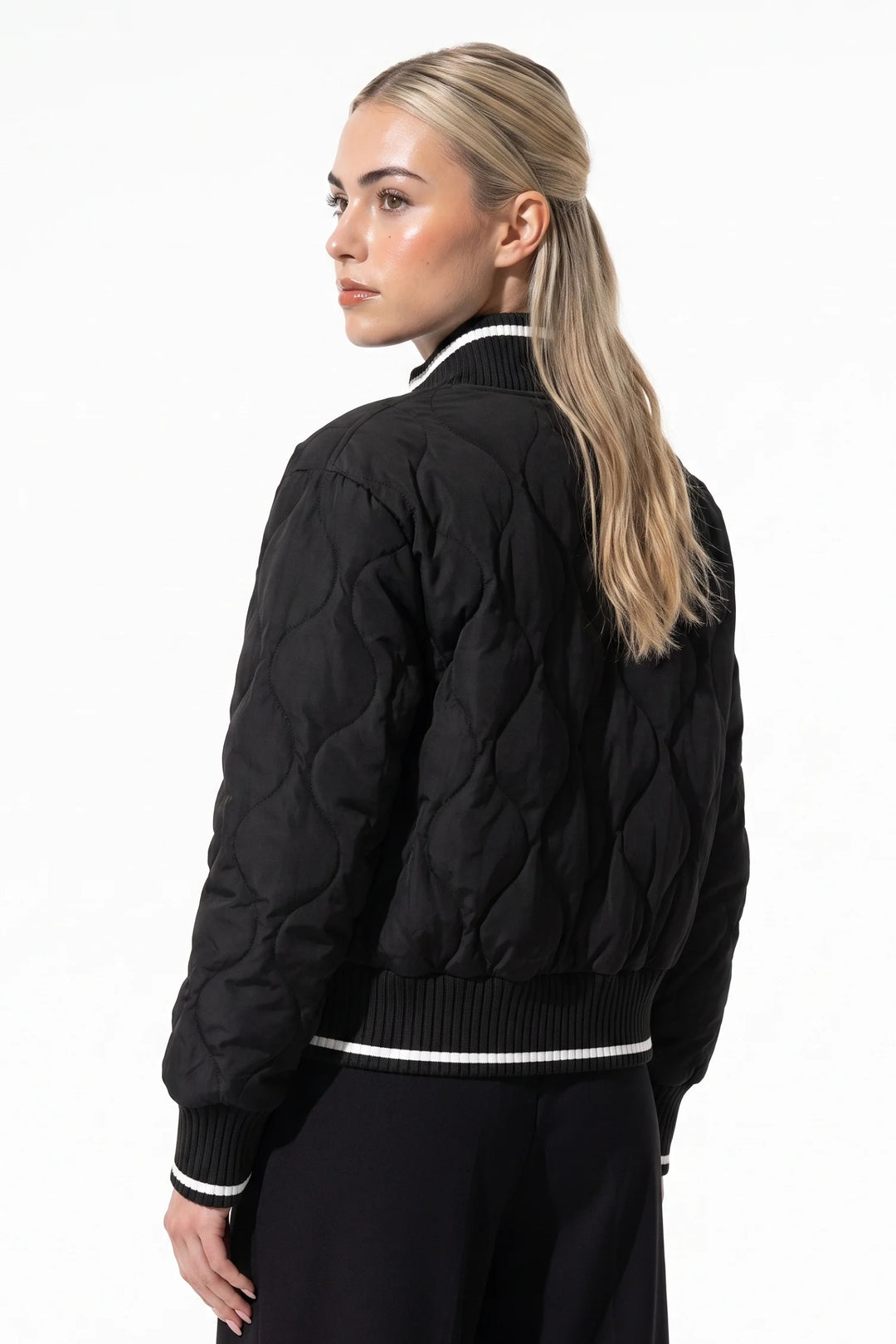 Raphaëlle Montciel | Women’s Winter Warm Quilted Bomber Jacket with Ribbed Stand Collar