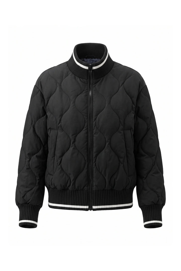 Raphaëlle Montciel | Women’s Winter Warm Quilted Bomber Jacket with Ribbed Stand Collar