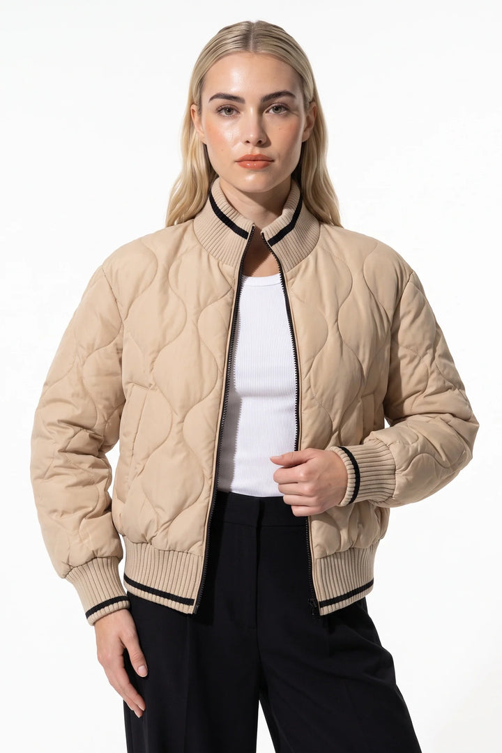 Raphaëlle Montciel | Women’s Winter Warm Quilted Bomber Jacket with Ribbed Stand Collar