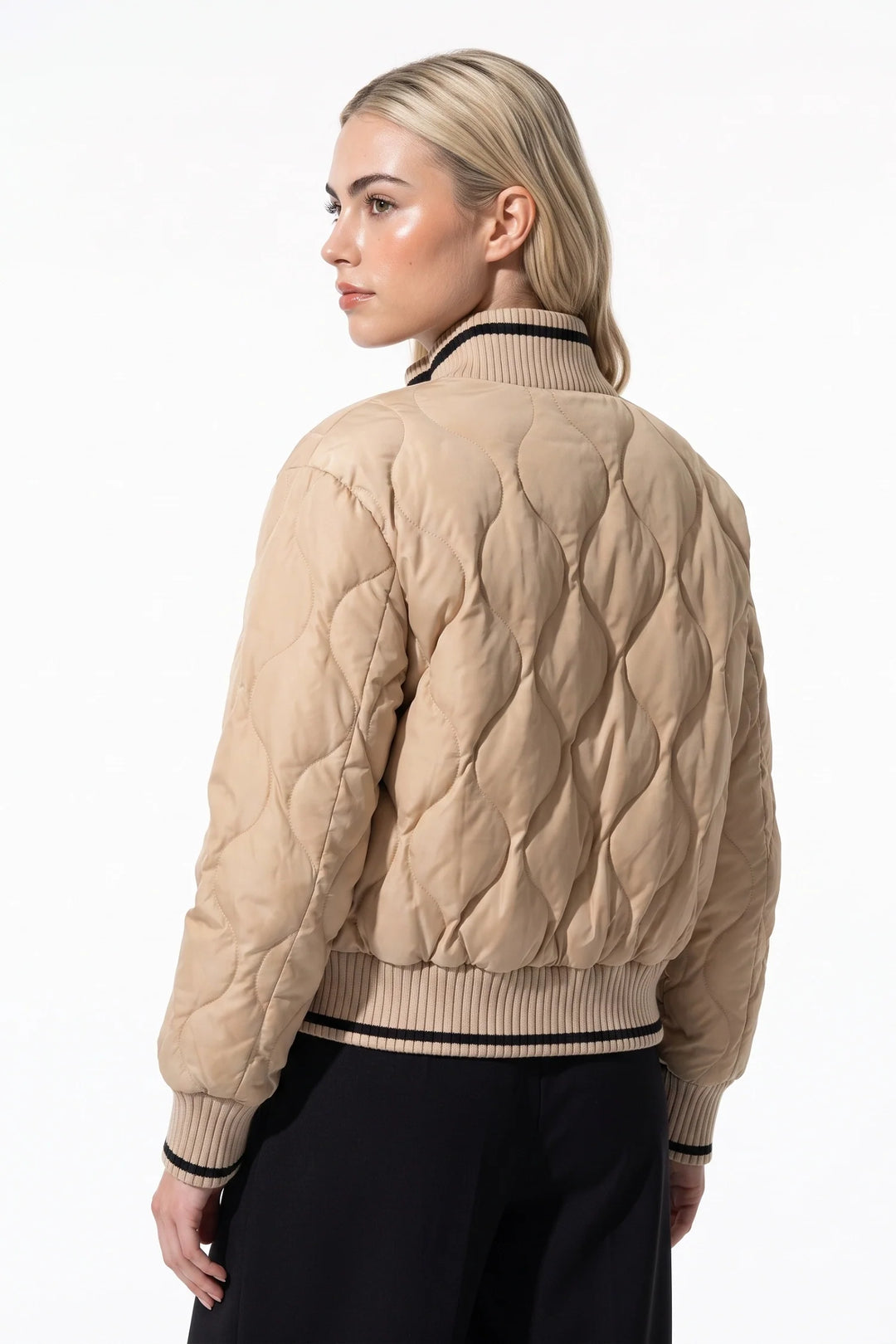 Raphaëlle Montciel | Women’s Winter Warm Quilted Bomber Jacket with Ribbed Stand Collar