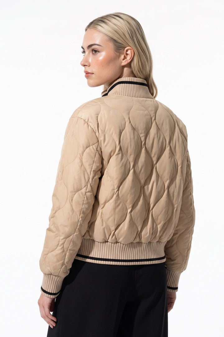 Raphaëlle Montciel | Women’s Winter Warm Quilted Bomber Jacket with Ribbed Stand Collar