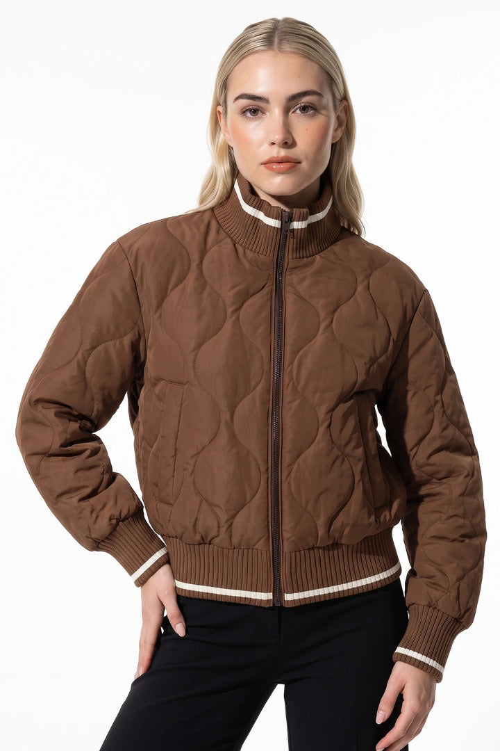 Raphaëlle Montciel | Women’s Winter Warm Quilted Bomber Jacket with Ribbed Stand Collar