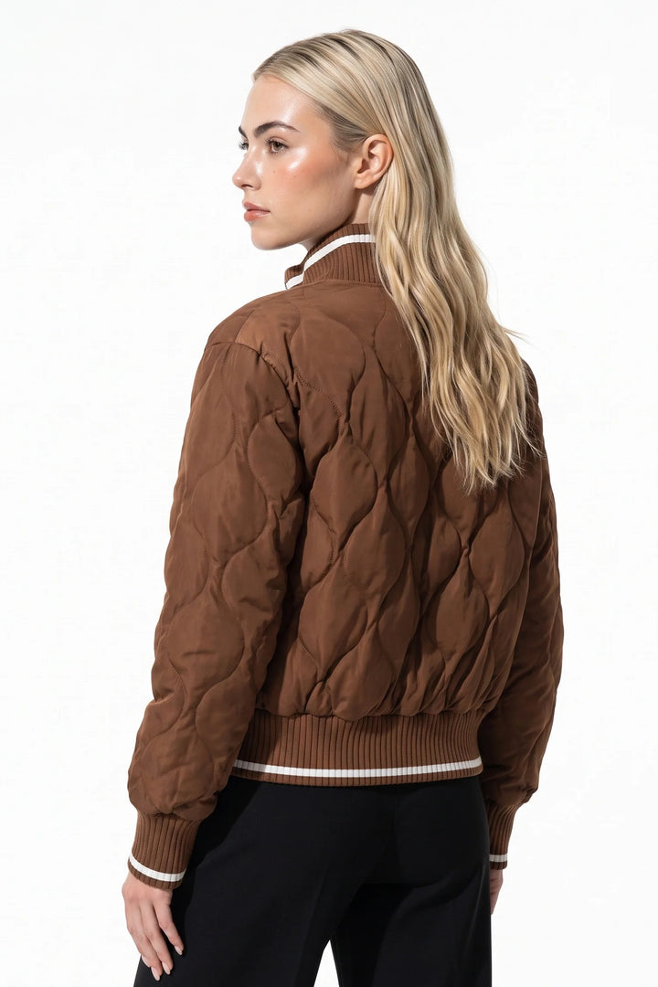 Raphaëlle Montciel | Women’s Winter Warm Quilted Bomber Jacket with Ribbed Stand Collar