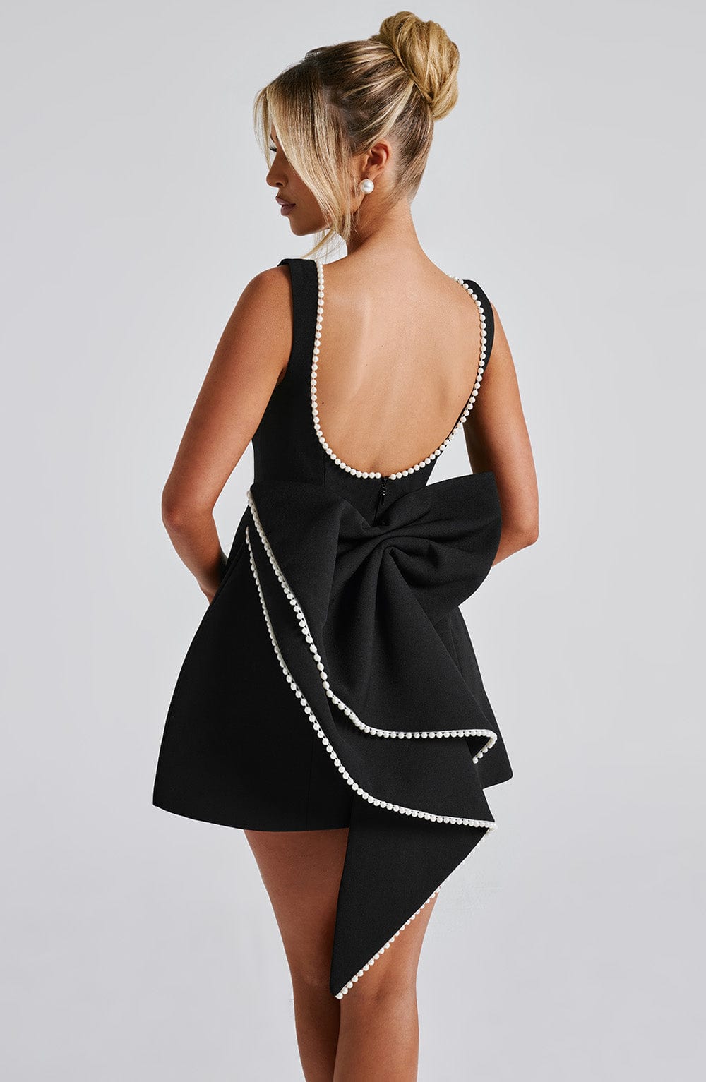 Ilona Vernay | Pearl Trim Bow A-Line Homecoming Dress
