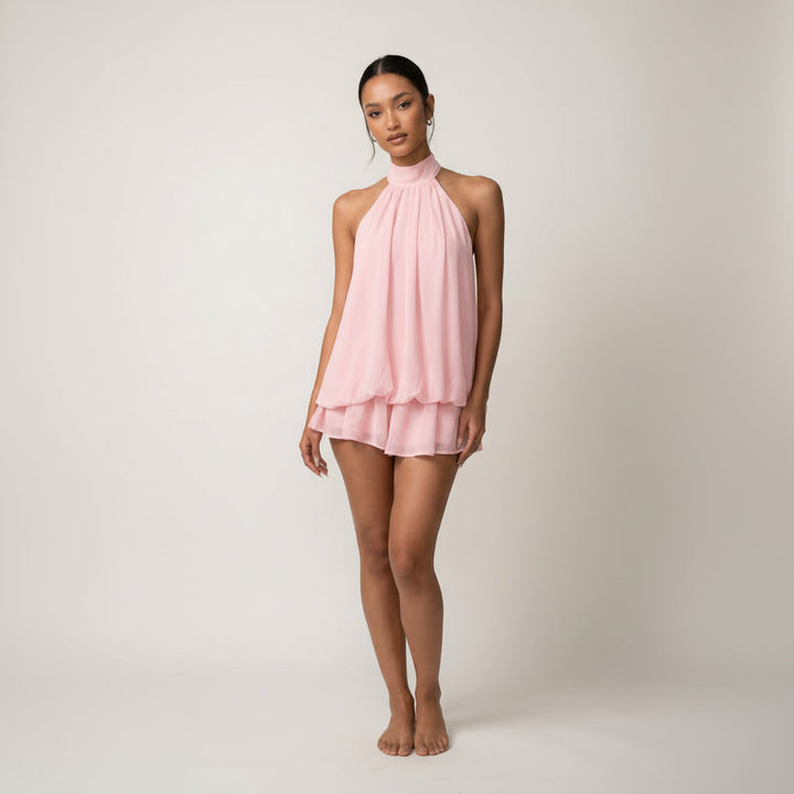 Lucienne Valéry | Flowy Halter Tiered Mini Dress