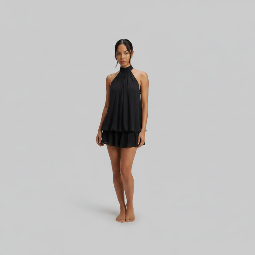 Lucienne Valéry | Flowy Halter Tiered Mini Dress