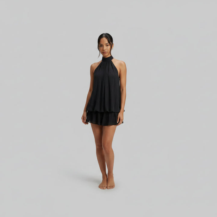 Lucienne Valéry | Flowy Halter Tiered Mini Dress