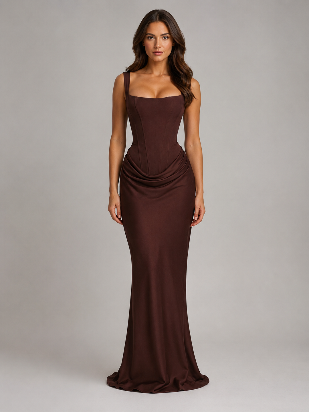 Héloïse Masson | Women’s Bodycon Draped Corset Maxi Dress – Sculpted Silhouette