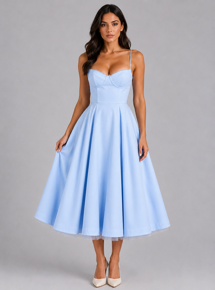 Sidonie Vasseur | Women’s Corset Midi Dress with Full Skirt – Elegant Occasion Style