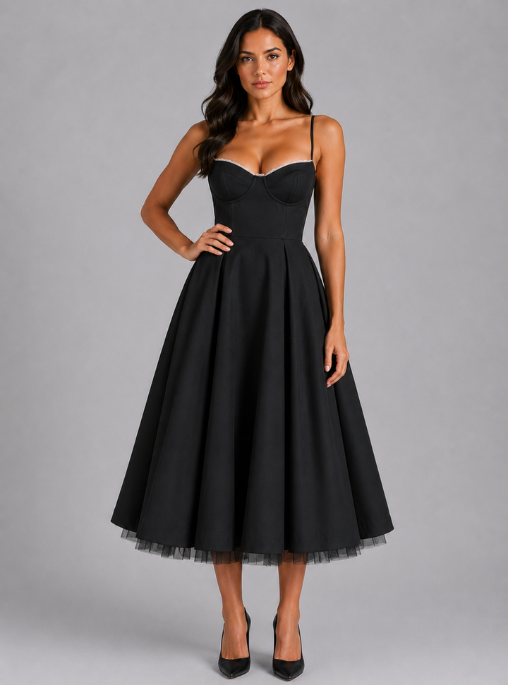 Sidonie Vasseur | Women’s Corset Midi Dress with Full Skirt – Elegant Occasion Style