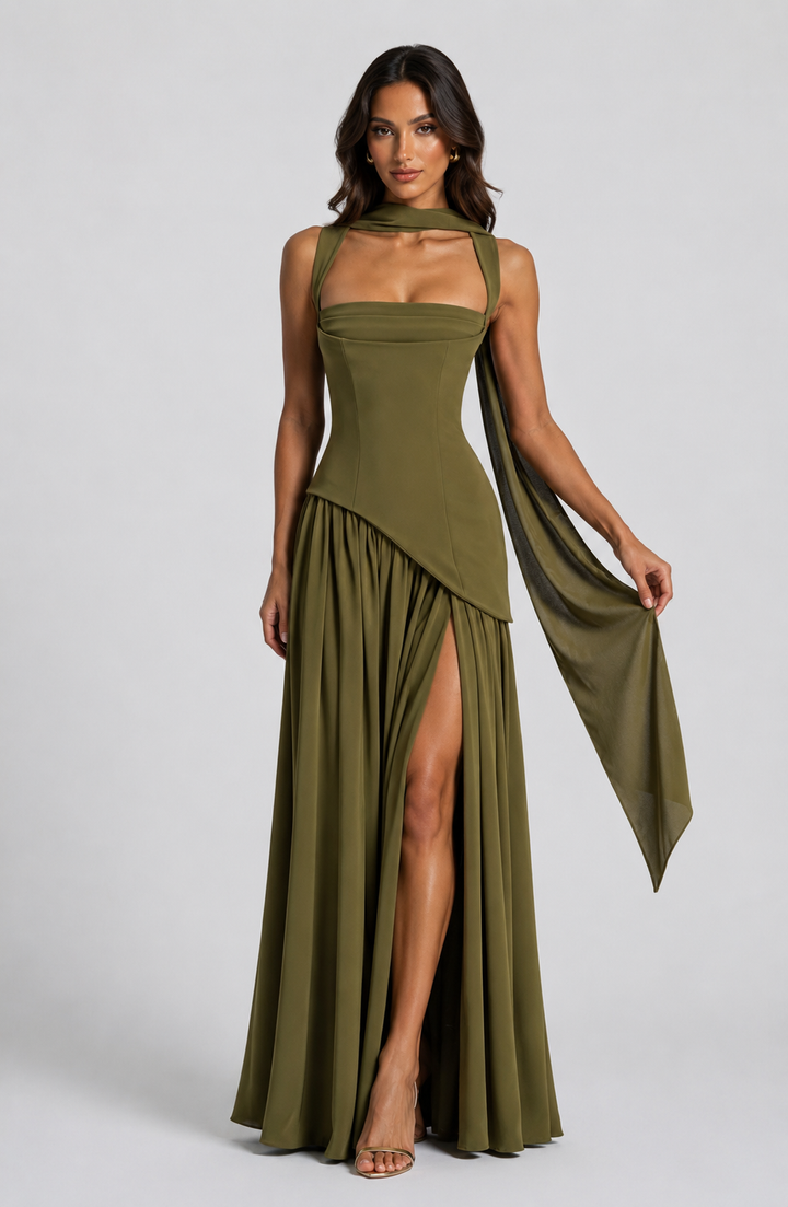 Maëlle Brun | Women’s Draped Satin Feel Maxi Dress