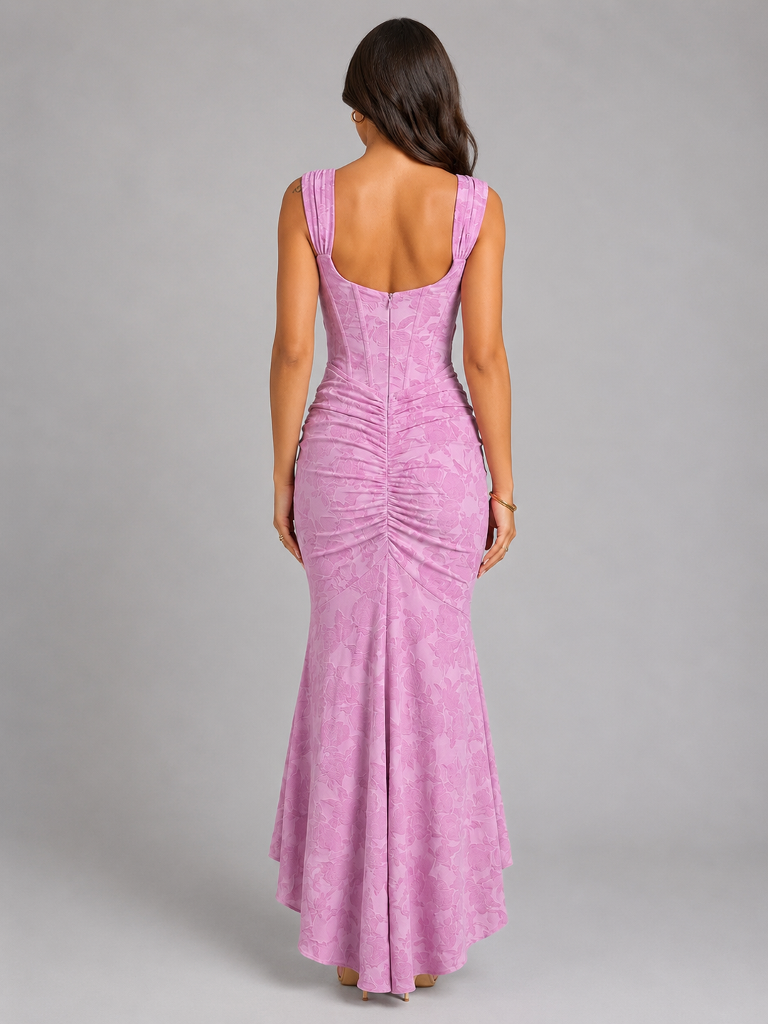 Inès Lefèvre | Women’s Floral Corset Maxi Dress with Asymmetrical Hem – Sculpted Silhouette