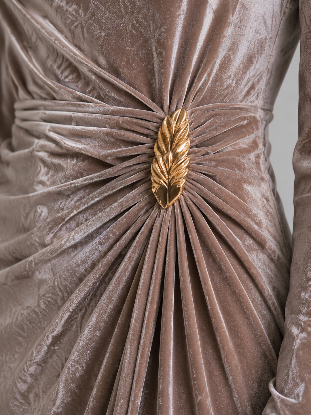 Sadie Chastain | Women’s Velvet Ruched Midi Dress with Gold-Tone Waist Detail – Long Sleeve Style