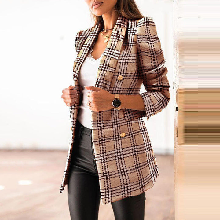 Coline Bellanger | Plaid Double-Breasted Blazer Coat For Women