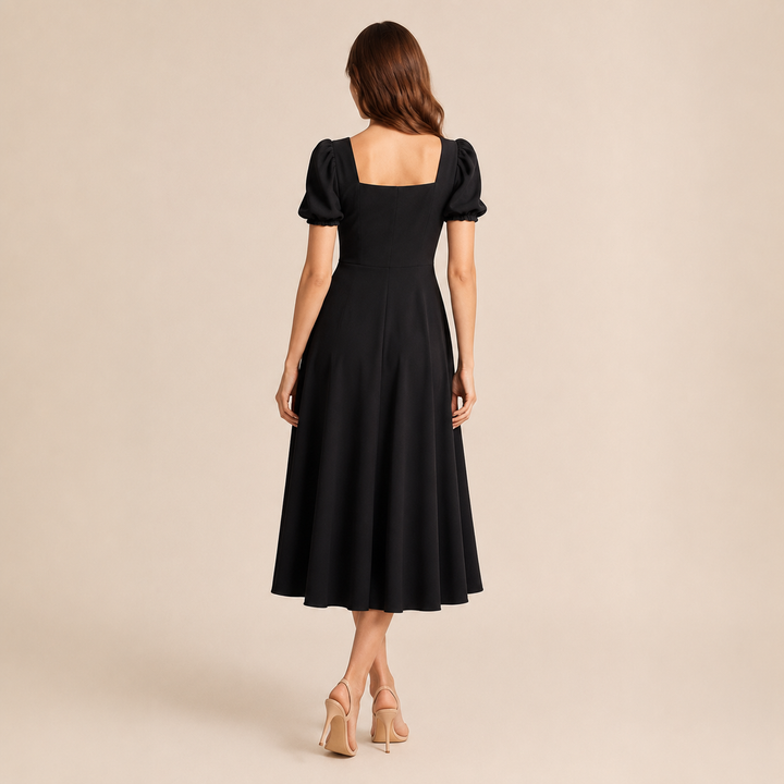 Ariane Charrier | Square Neck Puff Sleeve A-Line Midi Dress