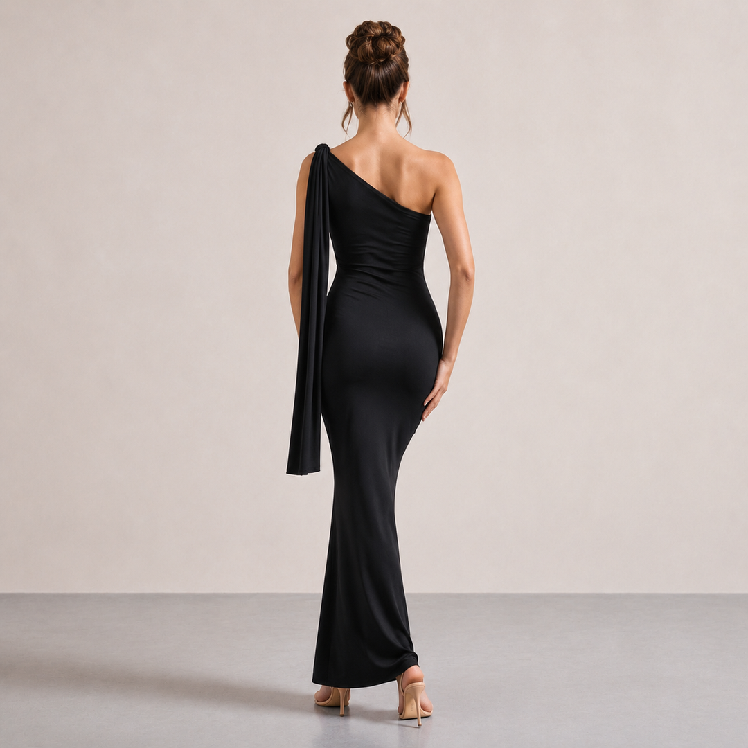 Axelle Hardy | One-Shoulder Draped Sash Maxi Dress