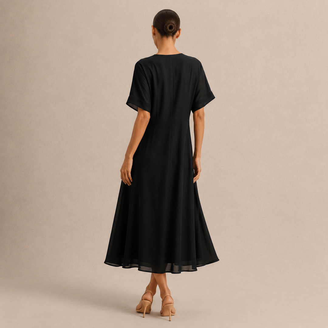 Estée Peltier | Embroidered V-Neck A-Line Midi Dress