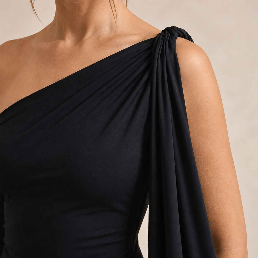 Axelle Hardy | One-Shoulder Draped Sash Maxi Dress