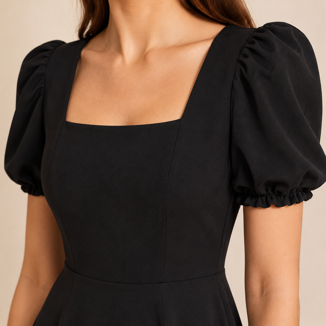Ariane Charrier | Square Neck Puff Sleeve A-Line Midi Dress