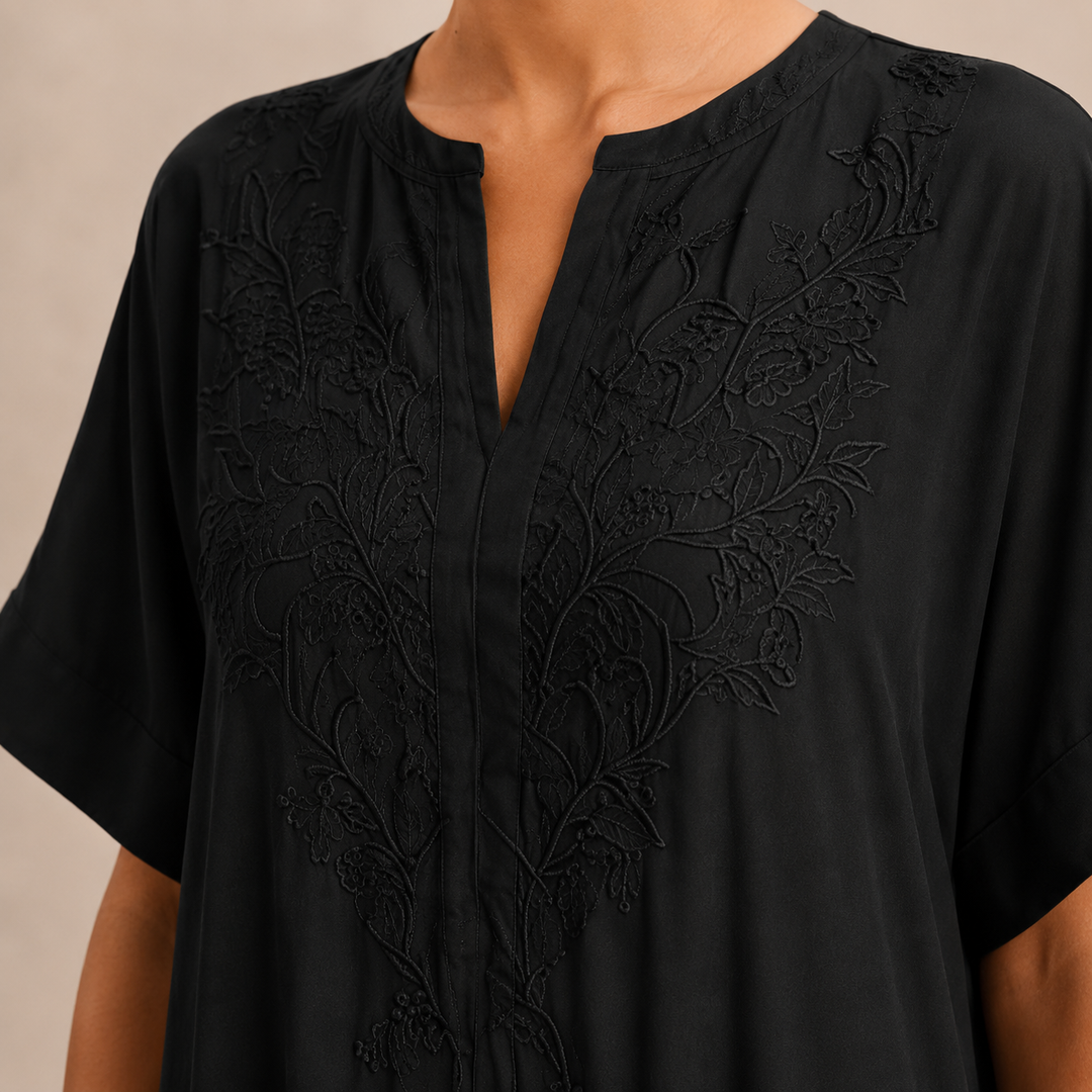 Estée Peltier | Embroidered V-Neck A-Line Midi Dress