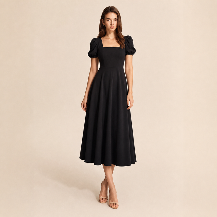 Ariane Charrier | Square Neck Puff Sleeve A-Line Midi Dress