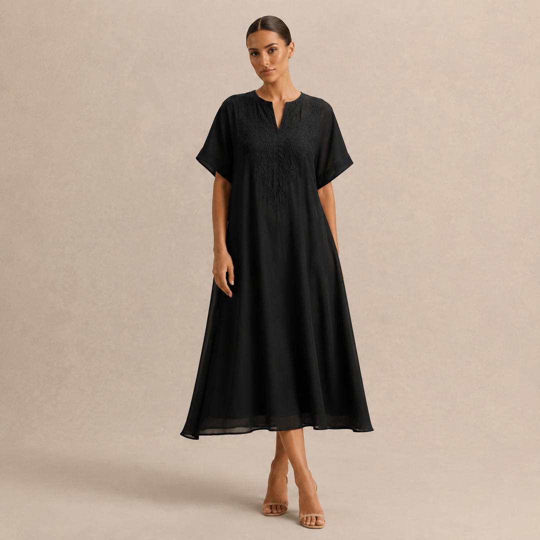 Estée Peltier | Embroidered V-Neck A-Line Midi Dress