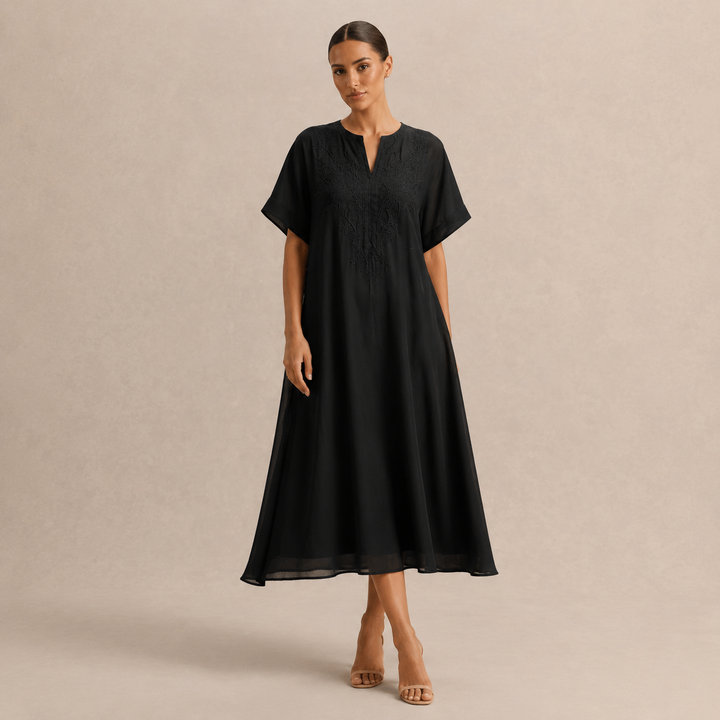 Estée Peltier | Embroidered V-Neck A-Line Midi Dress
