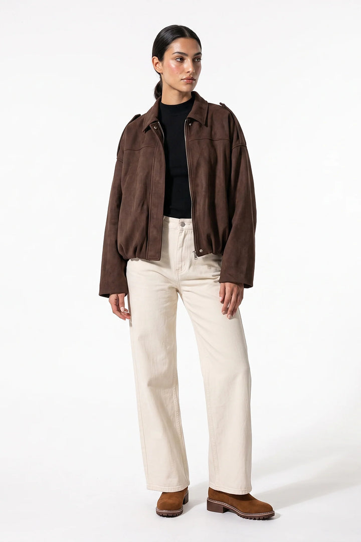Laure Renaudot | Women’s Winter Cropped Bomber Jacket with Oversized Fit