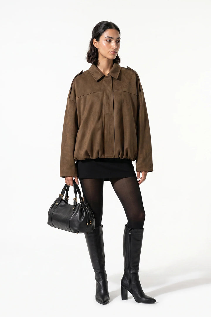 Laure Renaudot | Women’s Winter Cropped Bomber Jacket with Oversized Fit