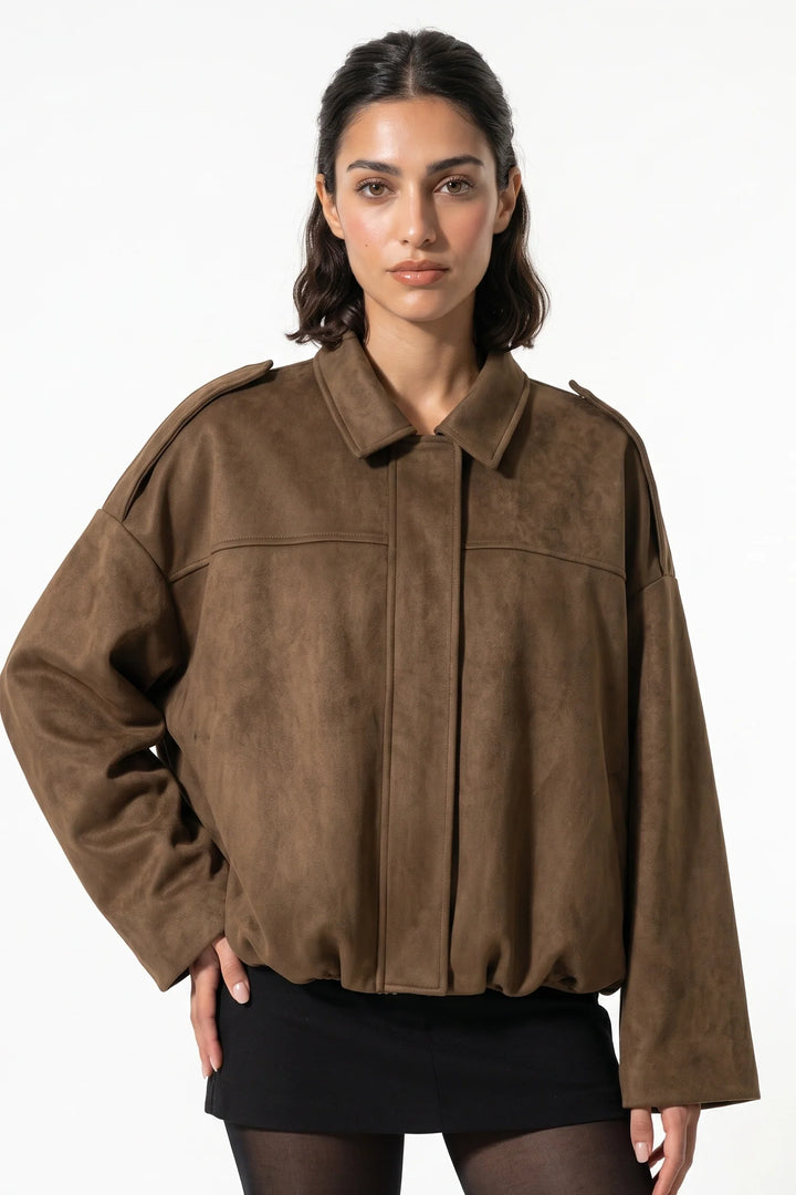 Laure Renaudot | Women’s Winter Cropped Bomber Jacket with Oversized Fit