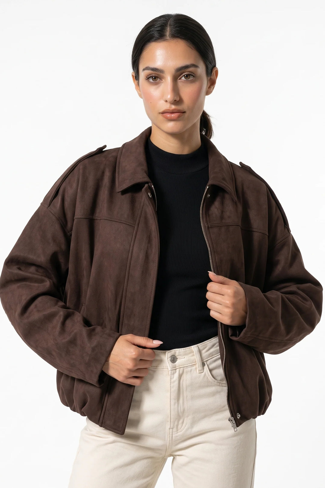 Laure Renaudot | Women’s Winter Cropped Bomber Jacket with Oversized Fit