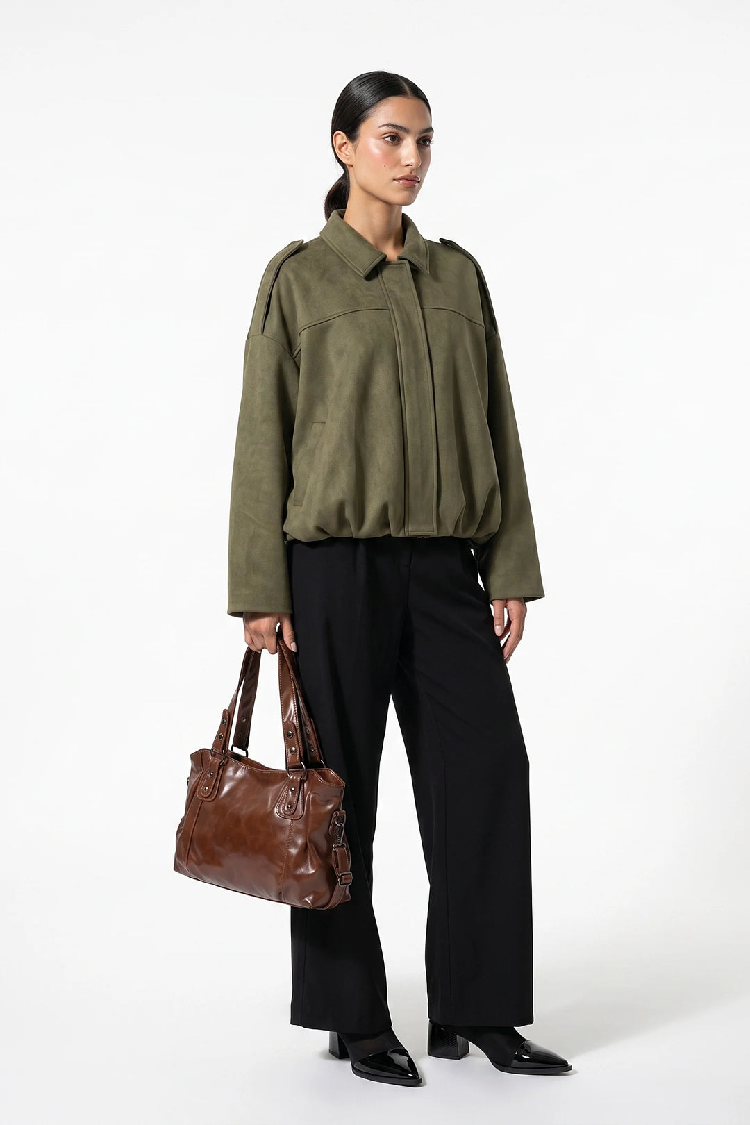 Laure Renaudot | Women’s Winter Cropped Bomber Jacket with Oversized Fit
