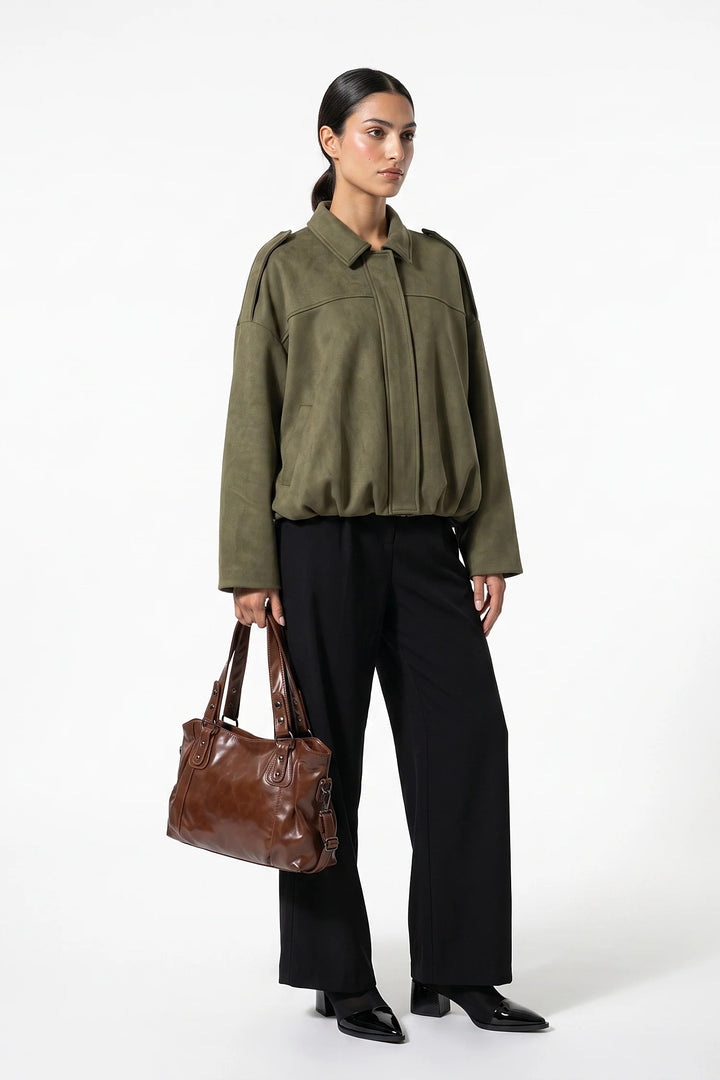 Laure Renaudot | Women’s Winter Cropped Bomber Jacket with Oversized Fit