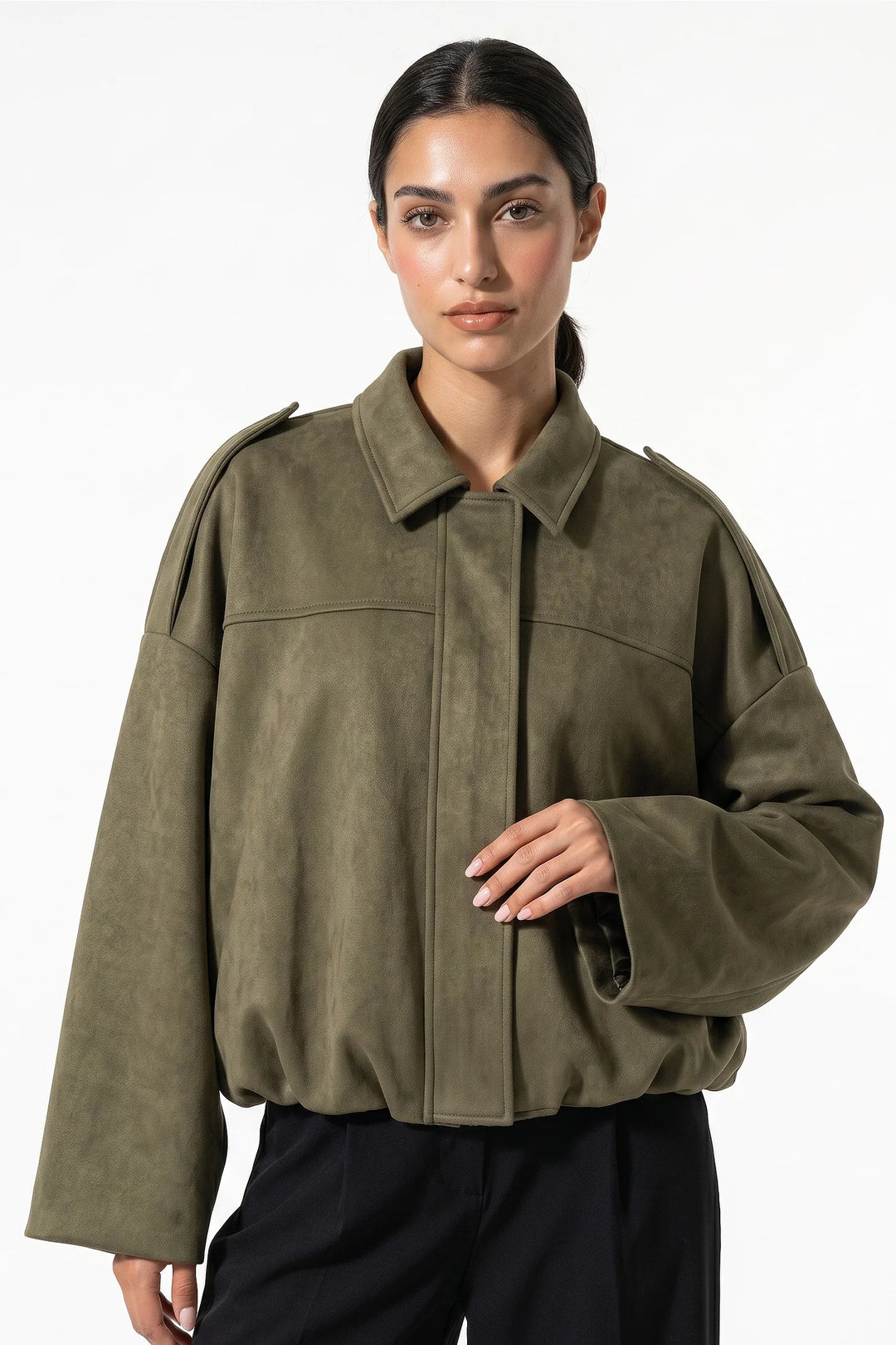 Laure Renaudot | Women’s Winter Cropped Bomber Jacket with Oversized Fit