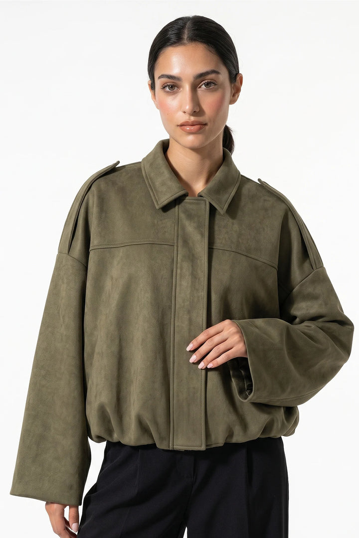 Laure Renaudot | Women’s Winter Cropped Bomber Jacket with Oversized Fit