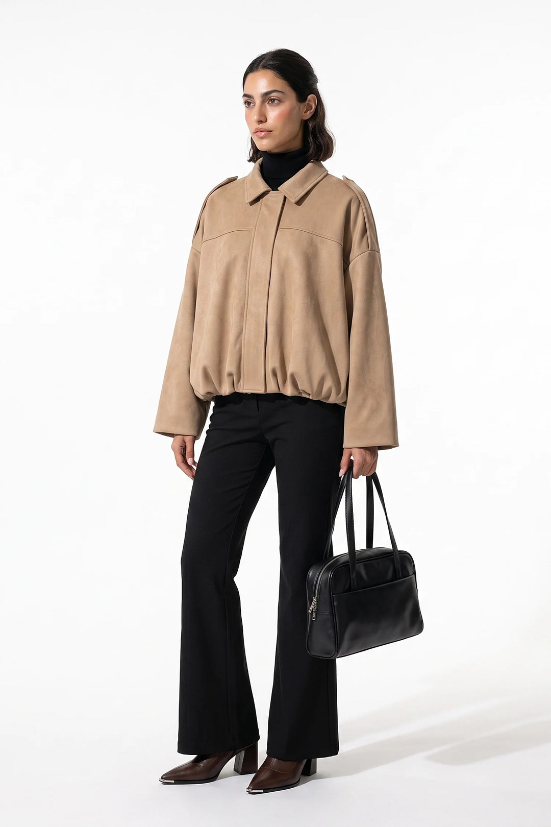 Laure Renaudot | Women’s Winter Cropped Bomber Jacket with Oversized Fit