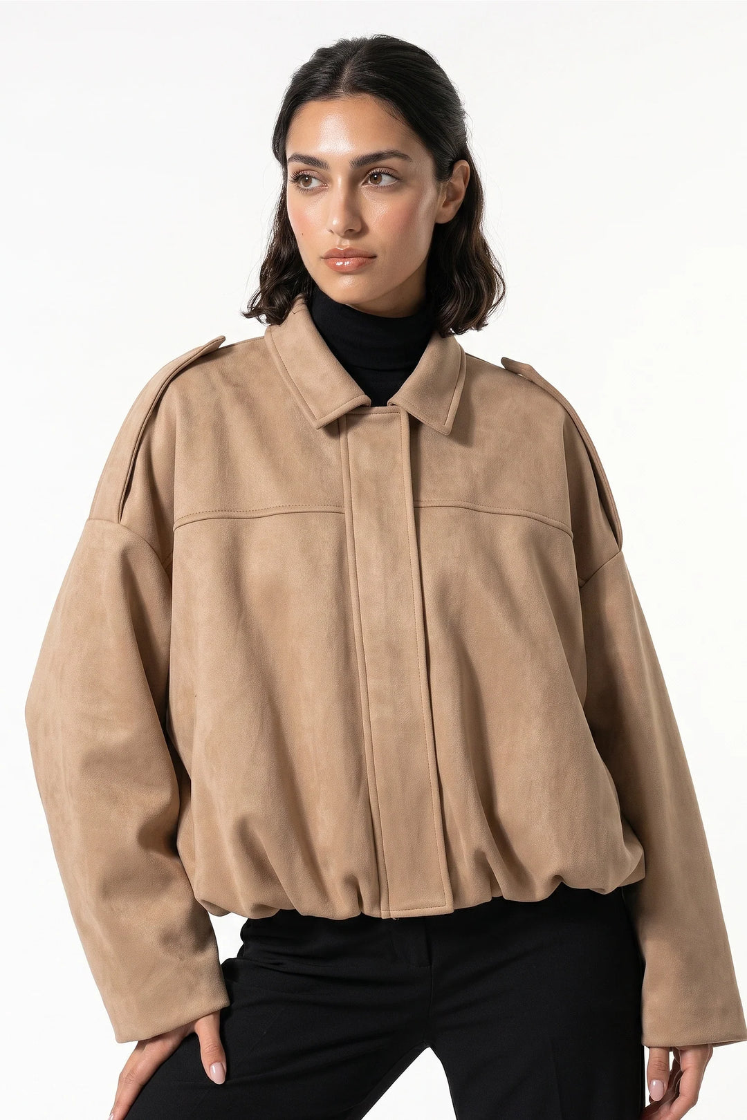 Laure Renaudot | Women’s Winter Cropped Bomber Jacket with Oversized Fit