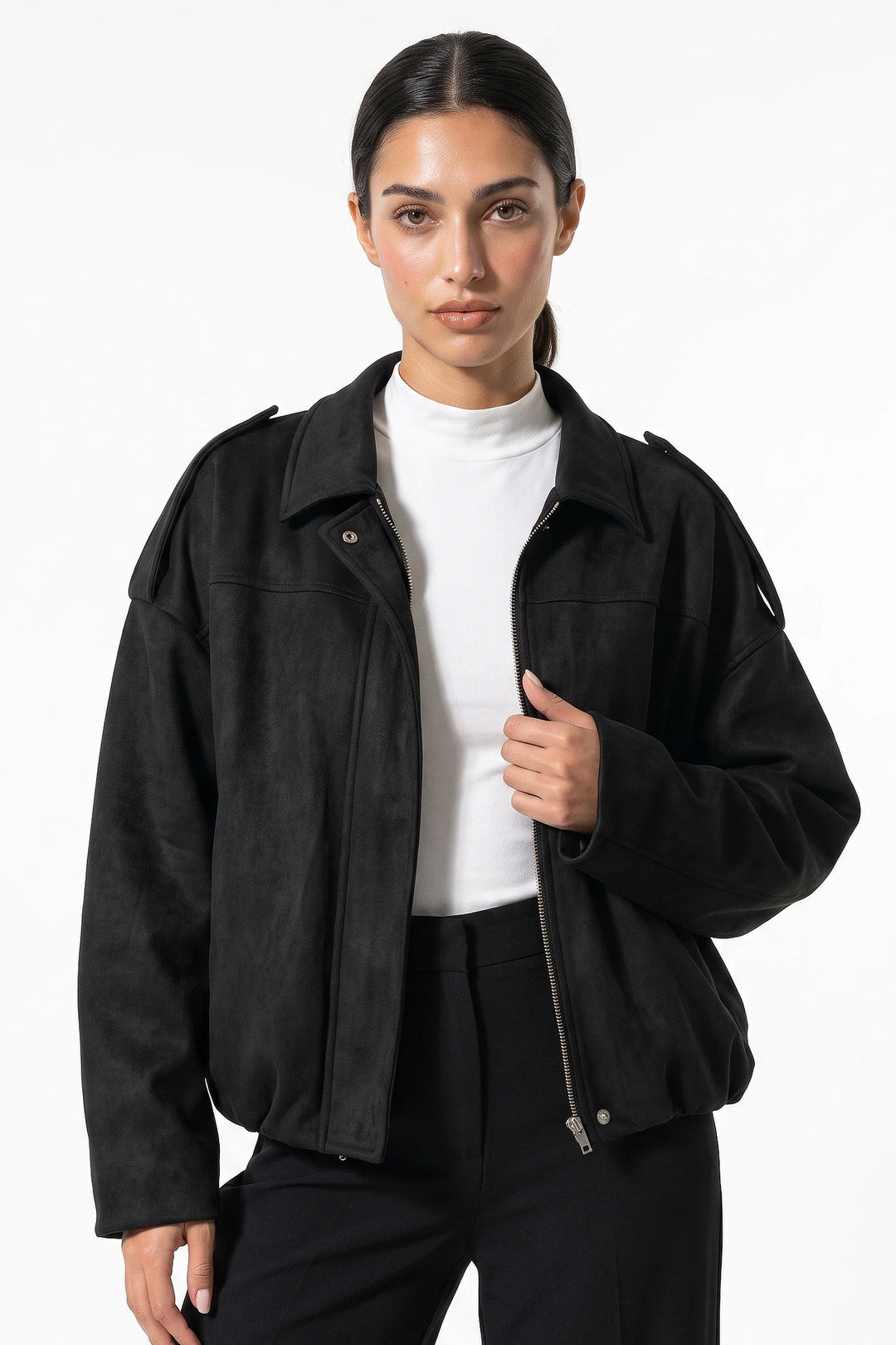 Laure Renaudot | Women’s Winter Cropped Bomber Jacket with Oversized Fit