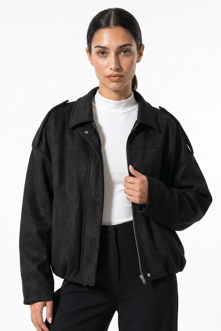 Laure Renaudot | Women’s Winter Cropped Bomber Jacket with Oversized Fit