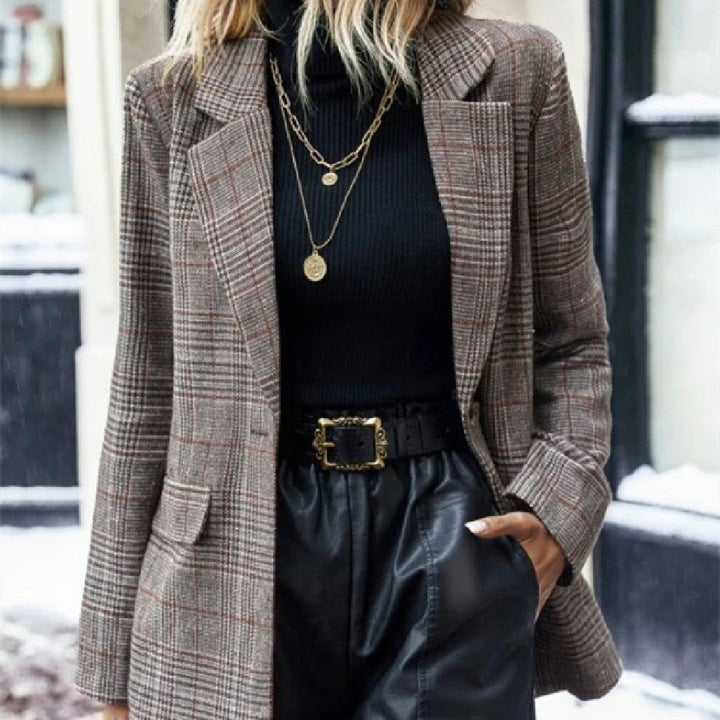 Jeanne Aubertin | Plaid Single-Button Blazer Jacket For Women