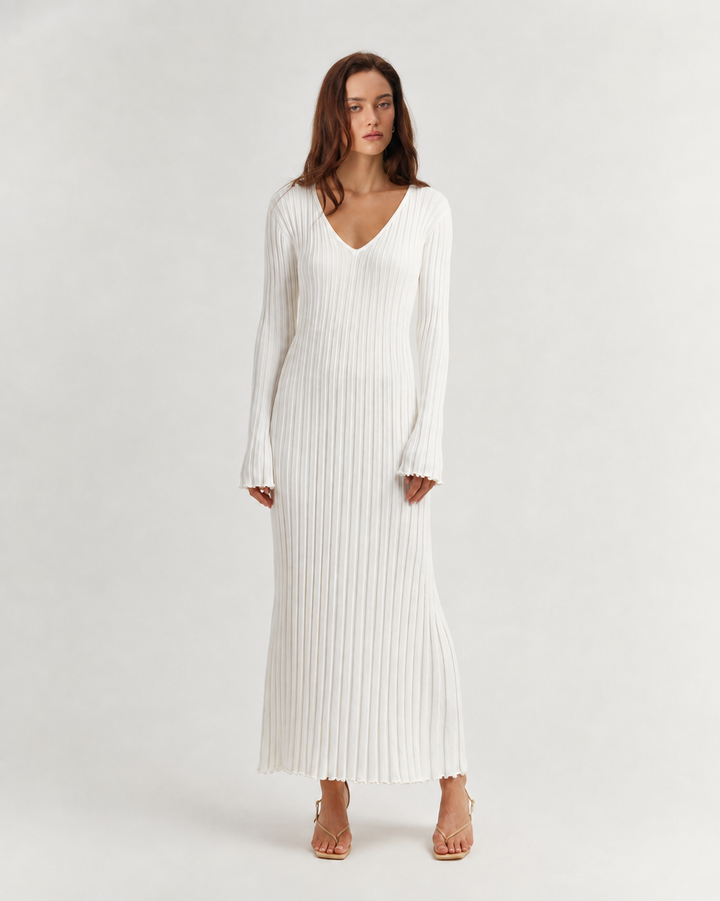 Layla Long Sleeve Ribbed Knit Sweater Midi Dress