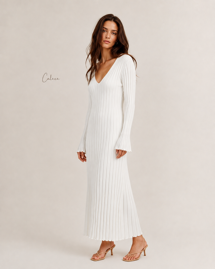 Layla Long Sleeve Ribbed Knit Sweater Midi Dress
