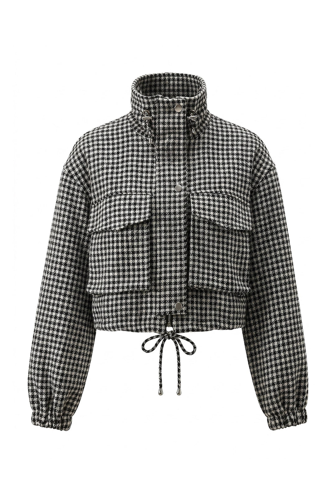 Élina Montaigu | Women’s Winter Comfortable Houndstooth High Collar Cropped Jacket