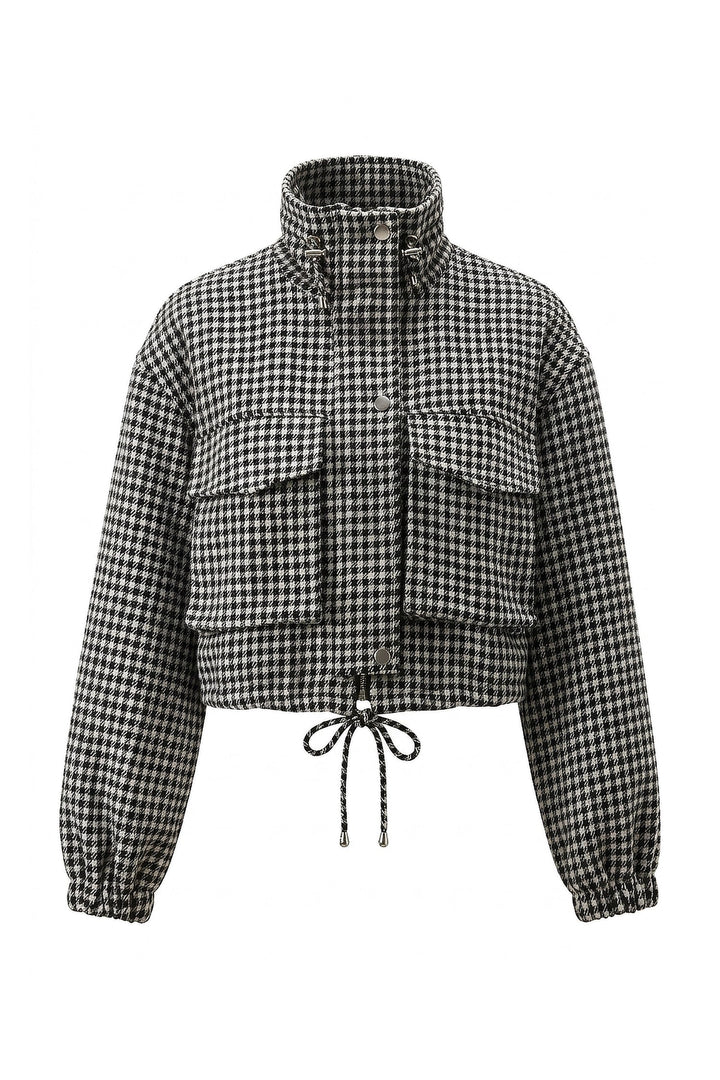 Élina Montaigu | Women’s Winter Comfortable Houndstooth High Collar Cropped Jacket