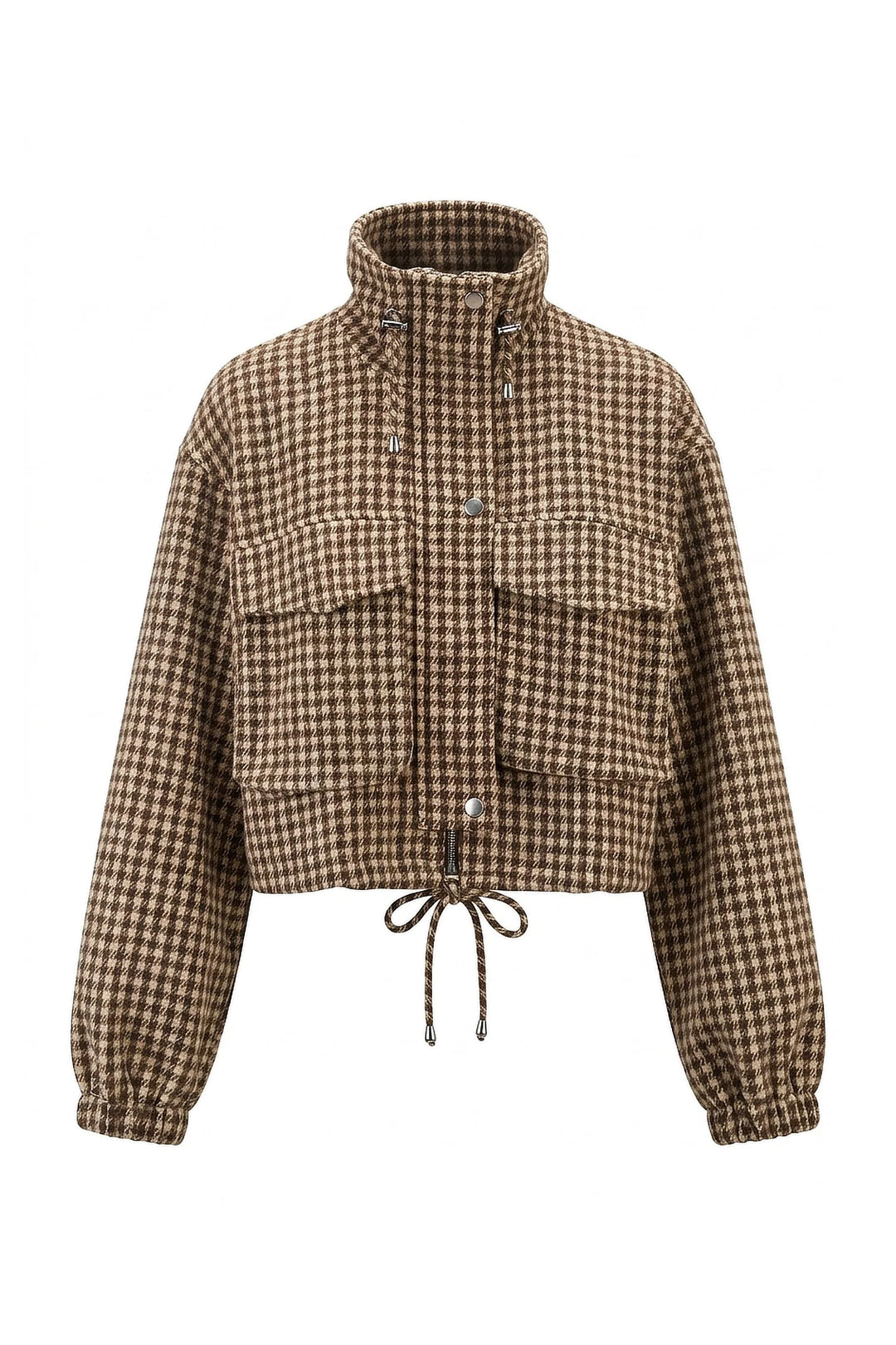 Élina Montaigu | Women’s Winter Comfortable Houndstooth High Collar Cropped Jacket
