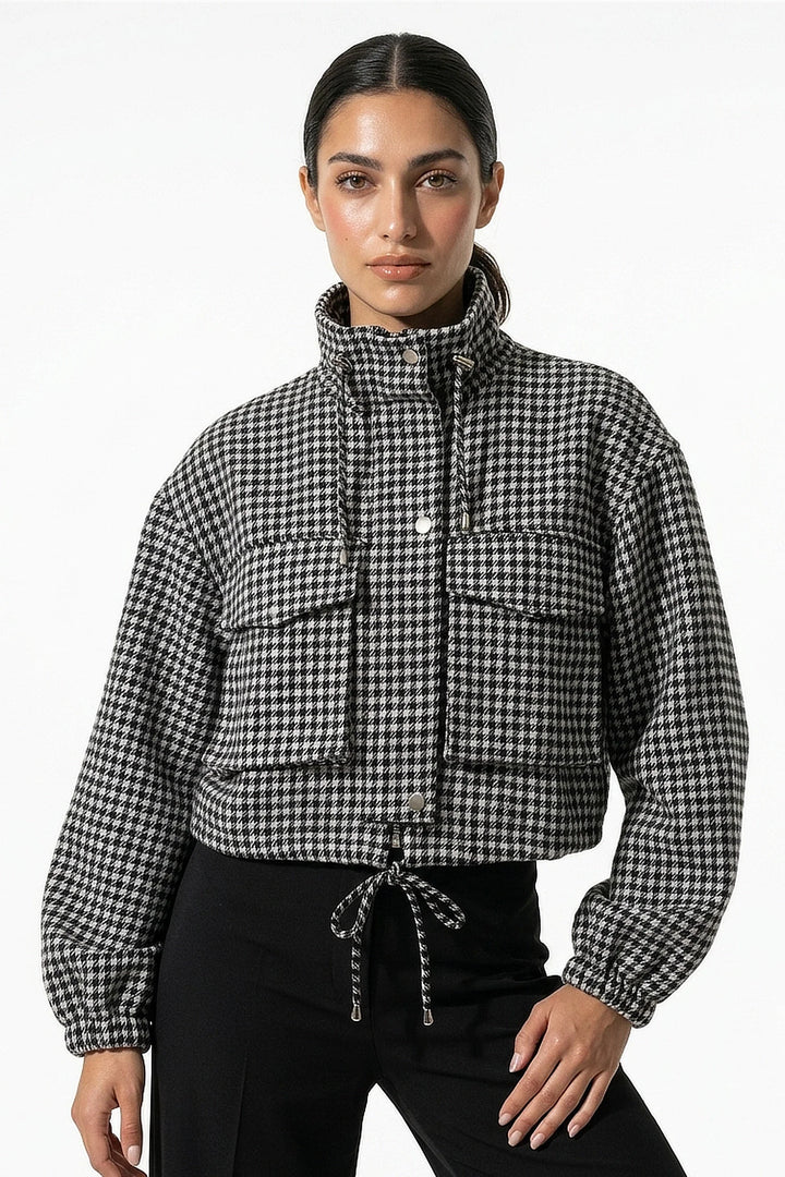 Élina Montaigu | Women’s Winter Comfortable Houndstooth High Collar Cropped Jacket