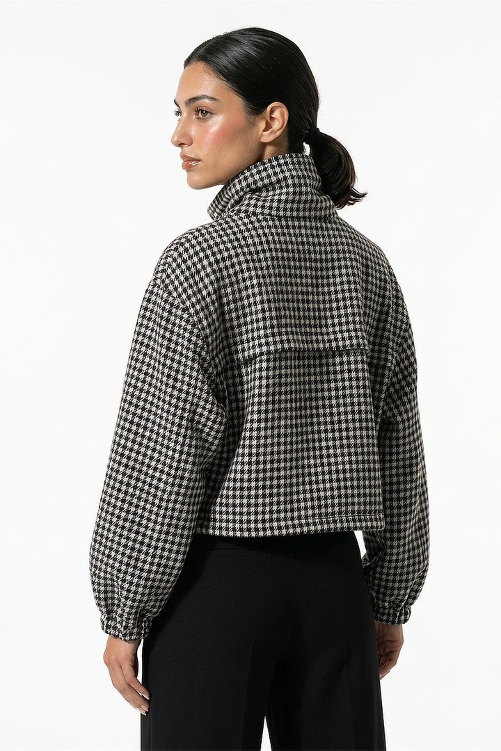 Élina Montaigu | Women’s Winter Comfortable Houndstooth High Collar Cropped Jacket