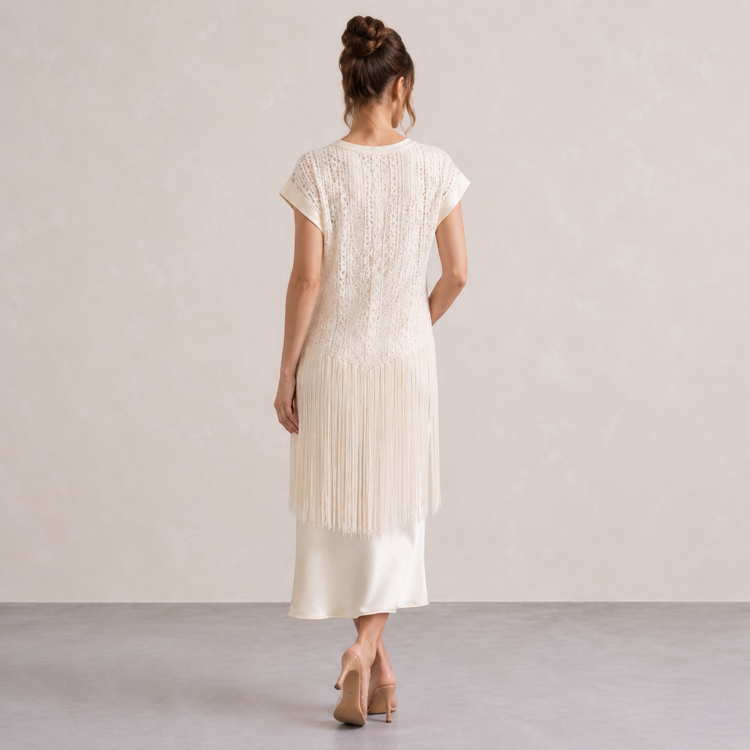 Daphné Maillet | Lace Fringe Short Sleeve Midi Dress