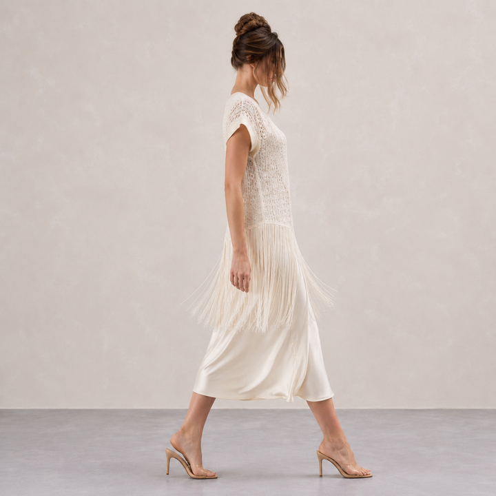 Daphné Maillet | Lace Fringe Short Sleeve Midi Dress